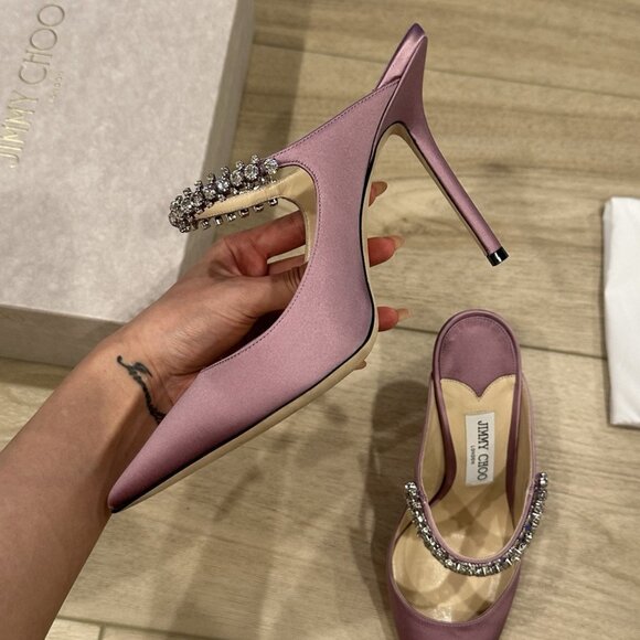 Jimmy Choo Bing 100 Lilac Satin EU 39 US 8.5 Light Purple Crystal Embellishment - Picture 10 of 15
